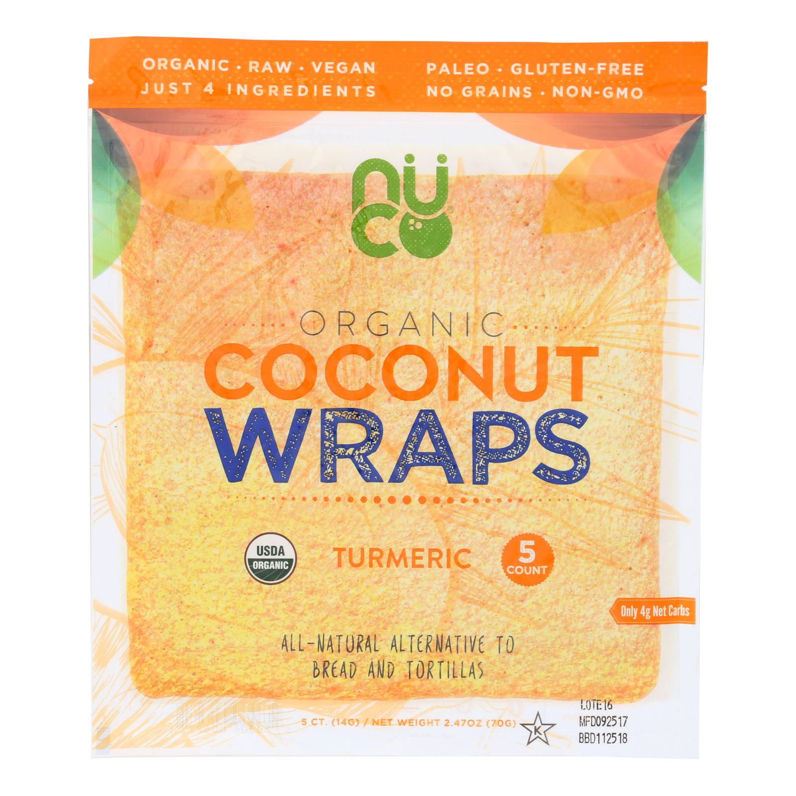 Nuco Organic Turmeric Coconut Wraps  - Case Of 12 - 2.47 Oz - GreatEagleInc