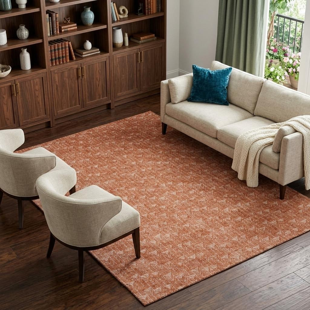 10' X 14' Terra Cotta And Beige Geometric Shag Washable Area Rug With UV Protection - Home & Garden