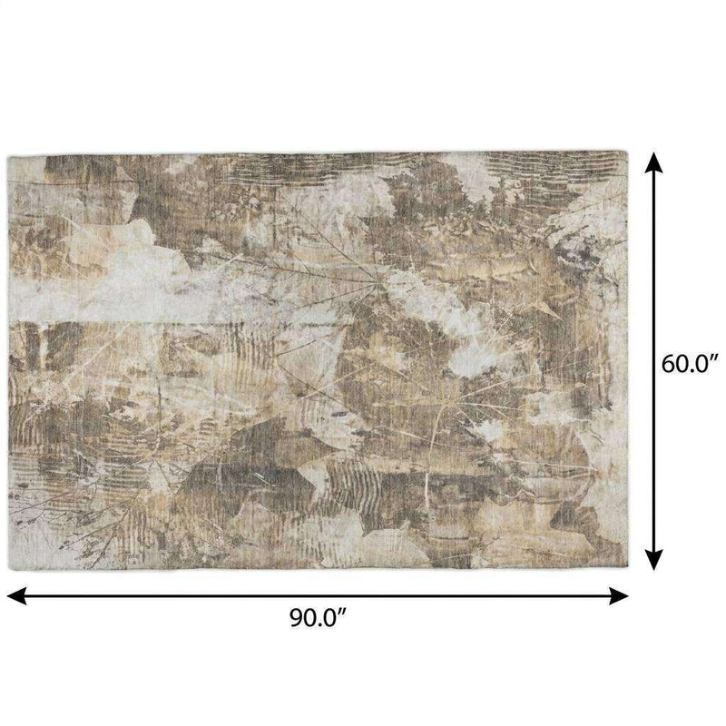 5' X 8' Beige And Ivory Floral Shag Washable Area Rug With UV Protection - Home & Garden