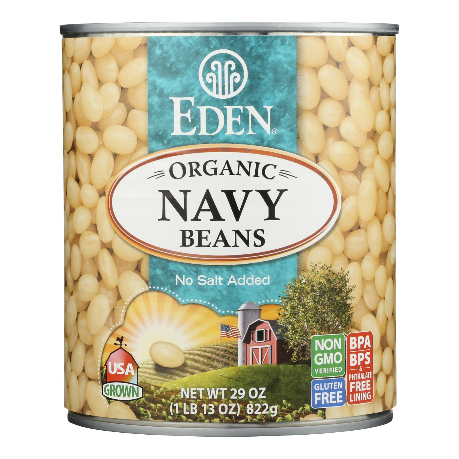Eden No Salt Added Organic Navy Beans  - Case Of 12 - 29 Oz - Eco-Friendly Home & Grocery