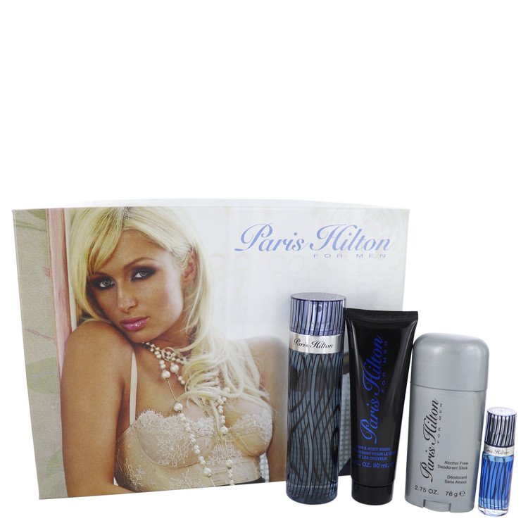 Paris Hilton by Paris Hilton Gift Set -- 3.4 oz  Eau De Toilette Spray + 3 oz Body Wash + 2.75 oz Deodorant Stick + .25 Mini EDT Spray for Men - GreatEagleInc