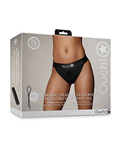 Shots Ouch Vibrating Strap On Thong W/removable Rear Straps - Black Medium Large