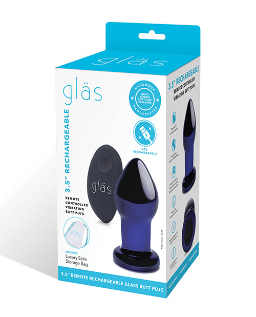 Glas 3.5" Rechargeable Vibrating Butt Plug - Blue - GreatEagleInc