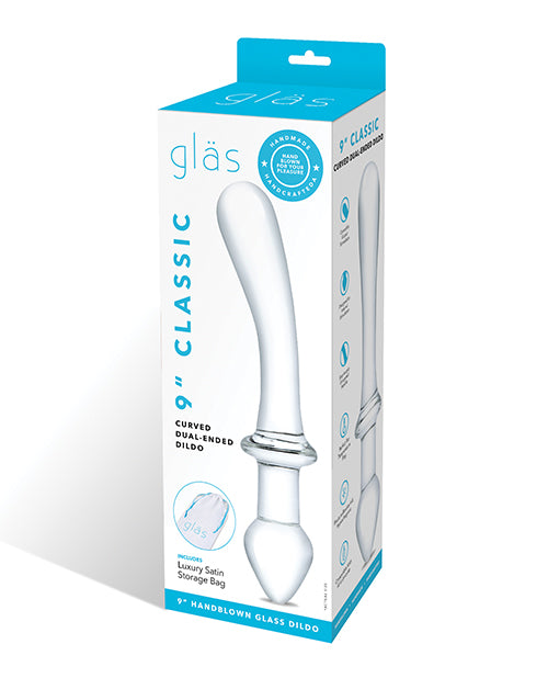 Glas 9" Classic Curved Dual Ended Dildo - Clear - GreatEagleInc