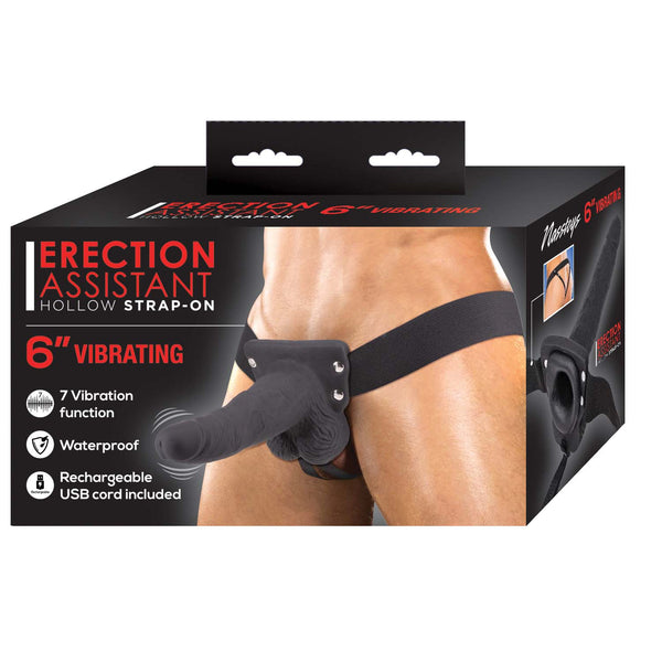 Erection Assistant Hollow Strap-on 6 Vibrating Black