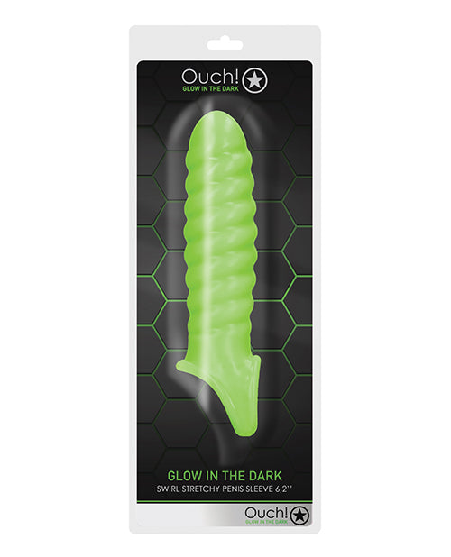 Shots Ouch Swirl Stretchy Penis Sleeve - Glow In The Dark - GreatEagleInc