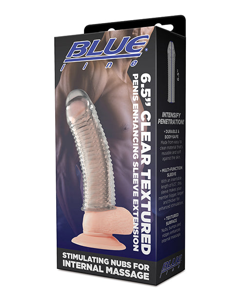 Blue Line C & B 6.5" Textured Penis Enhancing Sleeve Extension - Clear - GreatEagleInc