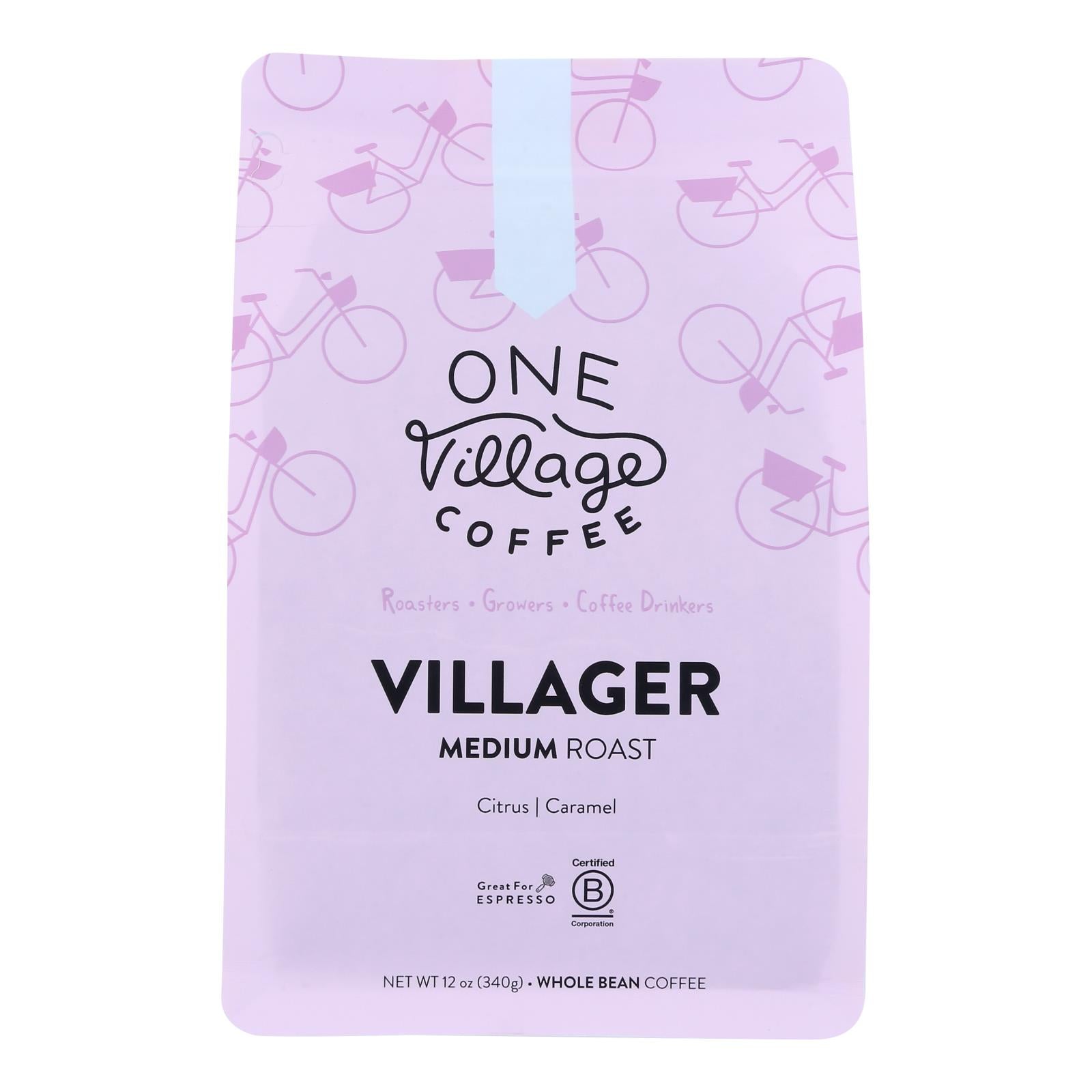 One Village Coffee - Coffee Villager Medium Whole Bean - Case Of 6-12 Oz - GreatEagleInc