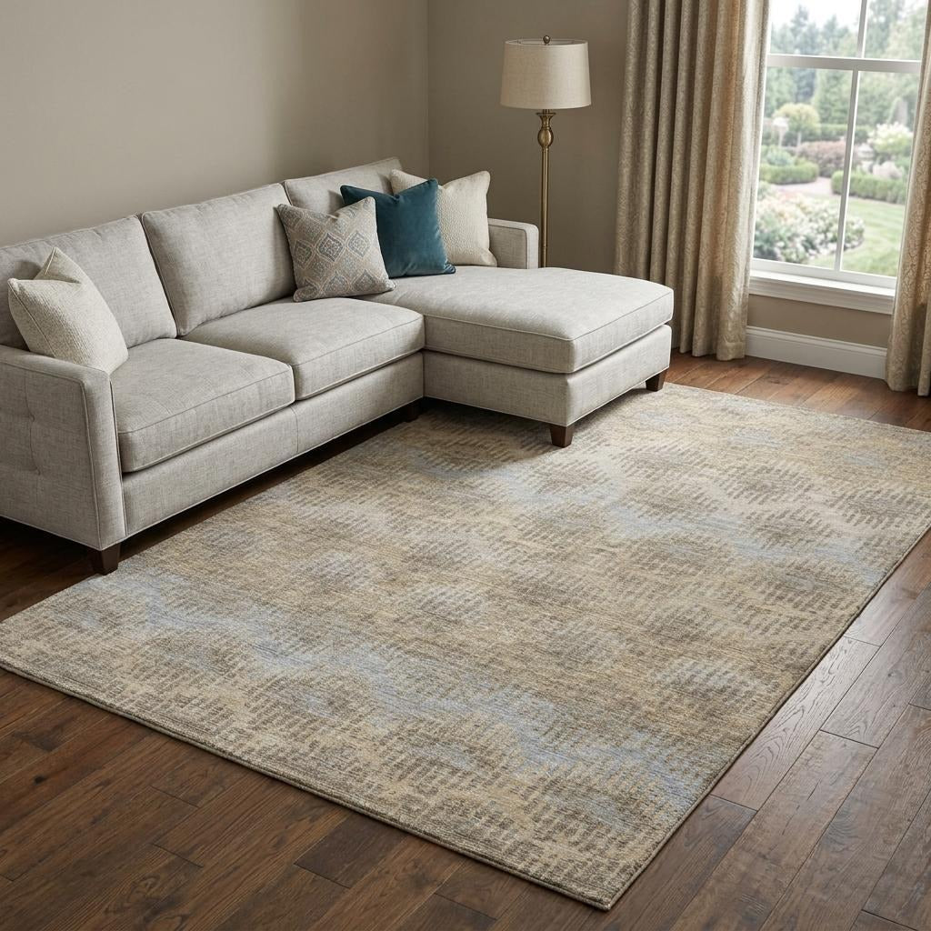 10' X 14' Gray And Brown Geometric Shag Washable Area Rug With UV Protection - Home & Garden