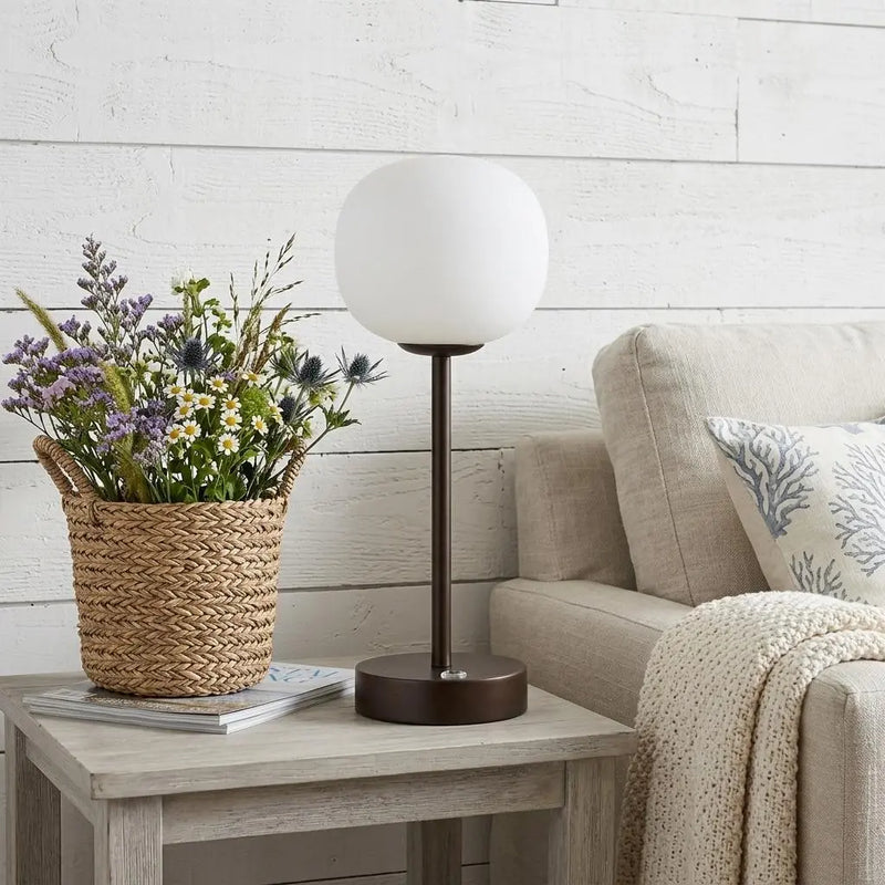 12" Antiqued Bronze Novelty USB Table Lamp With Globe Shade Homeroots Lighting