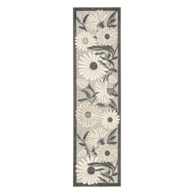 12' Beige And Charcoal Floral Indoor Outdoor Runner Rug Homeroots Outdoor