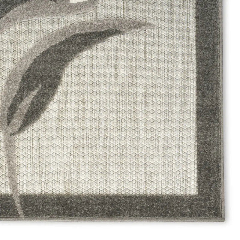 12' Beige And Charcoal Floral Indoor Outdoor Runner Rug Homeroots Outdoor