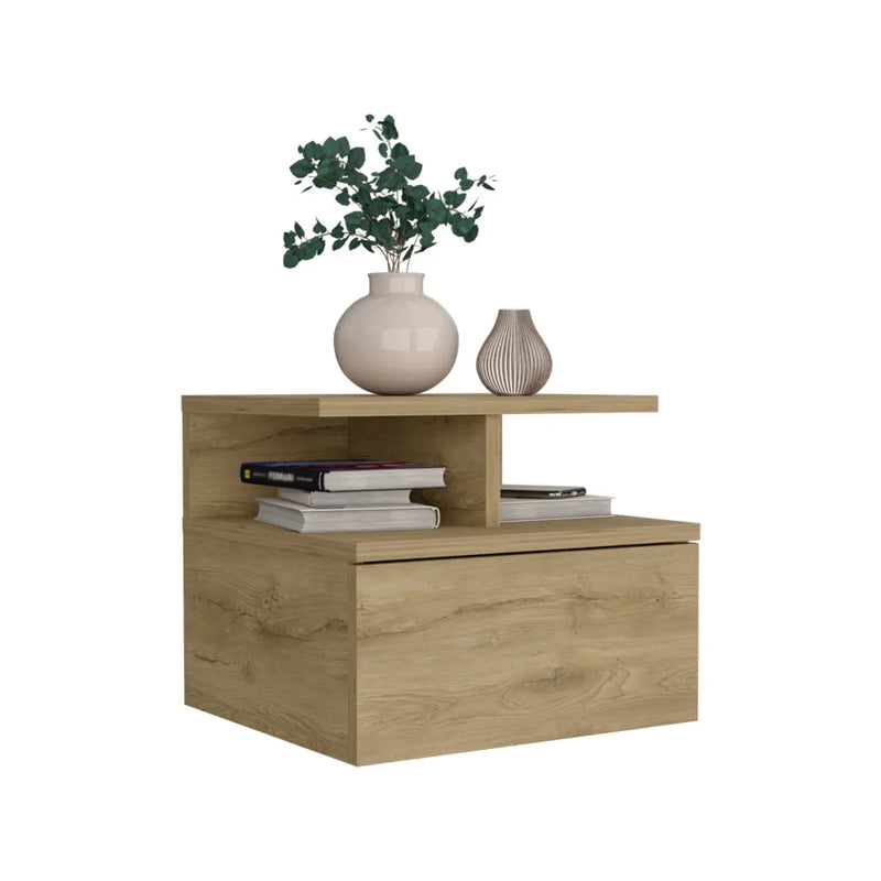 12" Beige Wood One Drawer Floating Nightstand Homeroots Bed & Bath