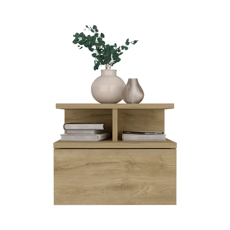 12" Beige Wood One Drawer Floating Nightstand Homeroots Bed & Bath