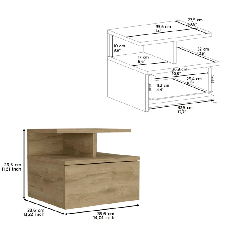 12" Beige Wood One Drawer Floating Nightstand Homeroots Bed & Bath
