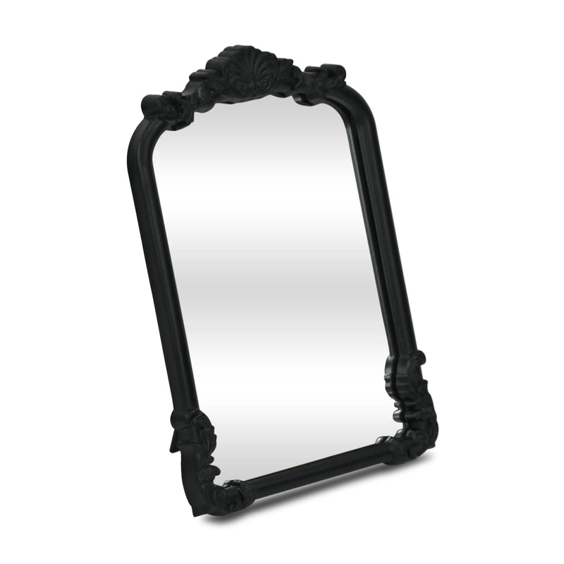 12" Black Solid Wood Scalloped Framed Makeup Shaving Tabletop Mirror Homeroots Bed & Bath
