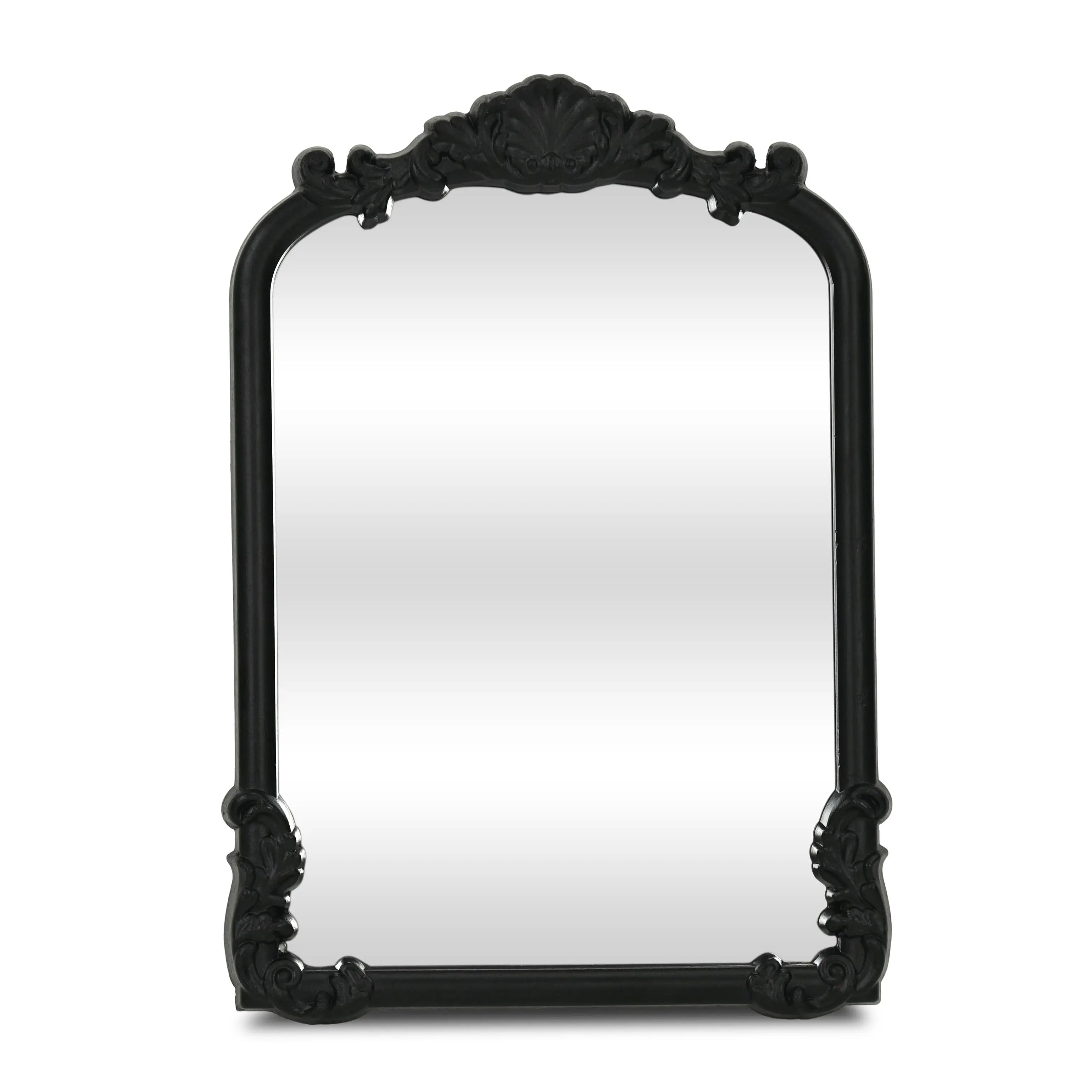 12" Black Solid Wood Scalloped Framed Makeup Shaving Tabletop Mirror Homeroots Bed & Bath