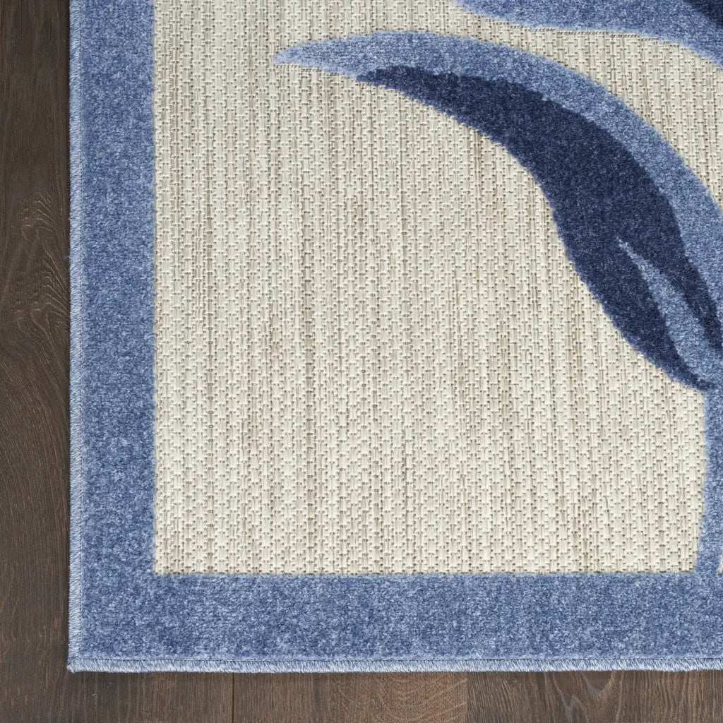 12' Blue And Gray Floral Indoor Outdoor Runner Rug Homeroots Outdoor