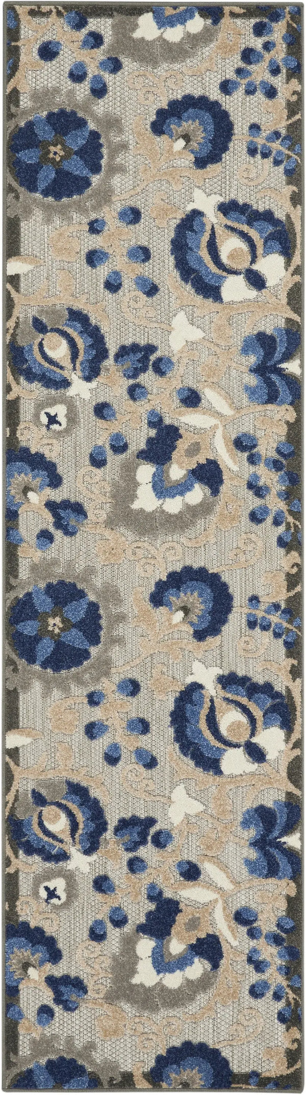 12' Blue And Gray Indoor Outdoor Runner Rug - GreatEagleInc