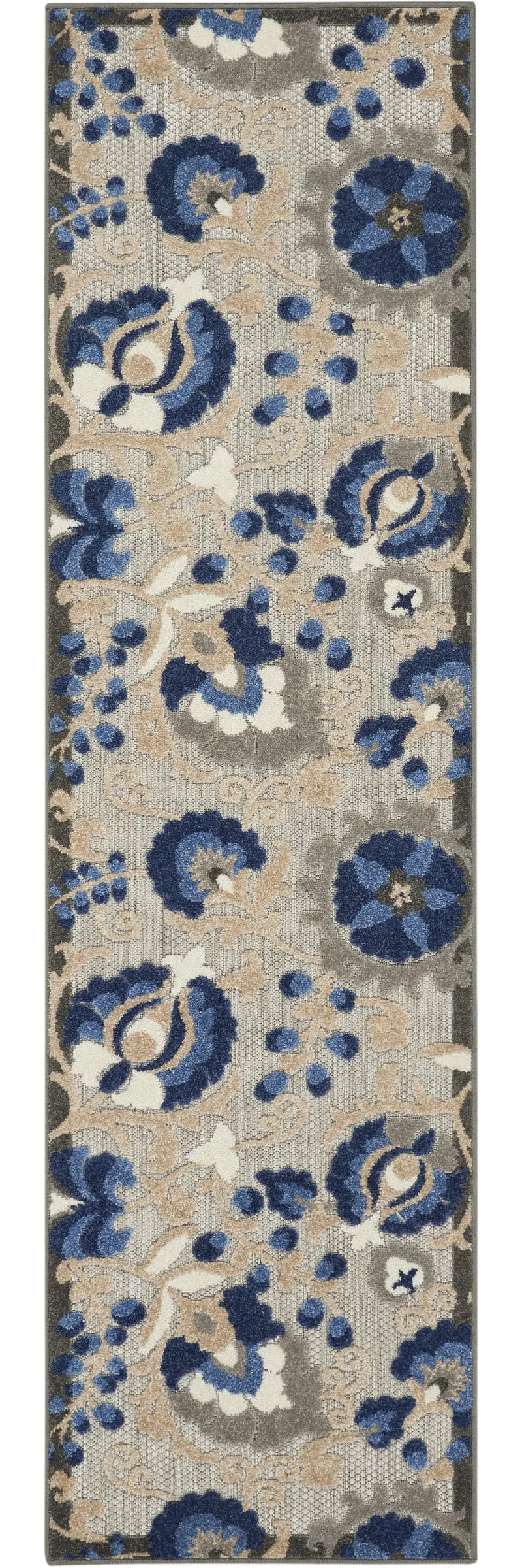 12' Blue And Gray Indoor Outdoor Runner Rug - GreatEagleInc