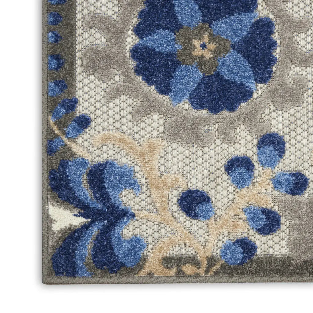 12' Blue And Gray Indoor Outdoor Runner Rug - GreatEagleInc
