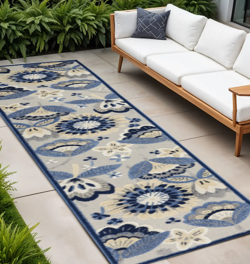 12' Blue And Gray Indoor Outdoor Runner Rug Homeroots Outdoor