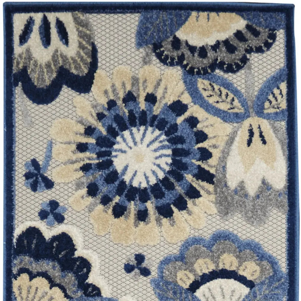 12' Blue And Gray Indoor Outdoor Runner Rug Homeroots Outdoor
