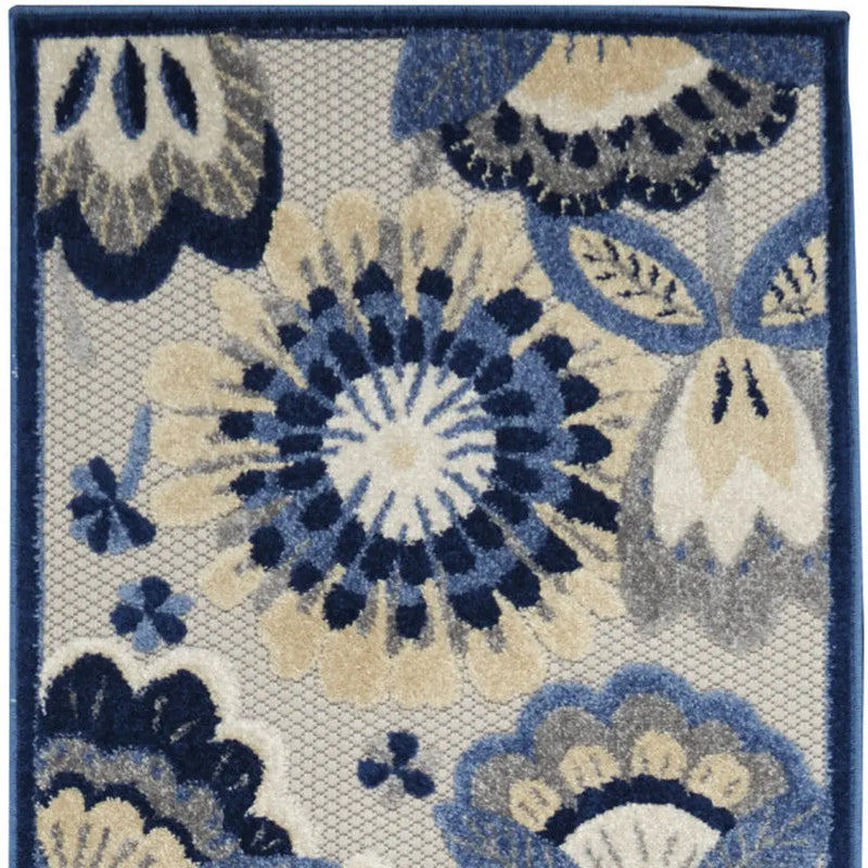 12' Blue And Gray Indoor Outdoor Runner Rug Homeroots Outdoor