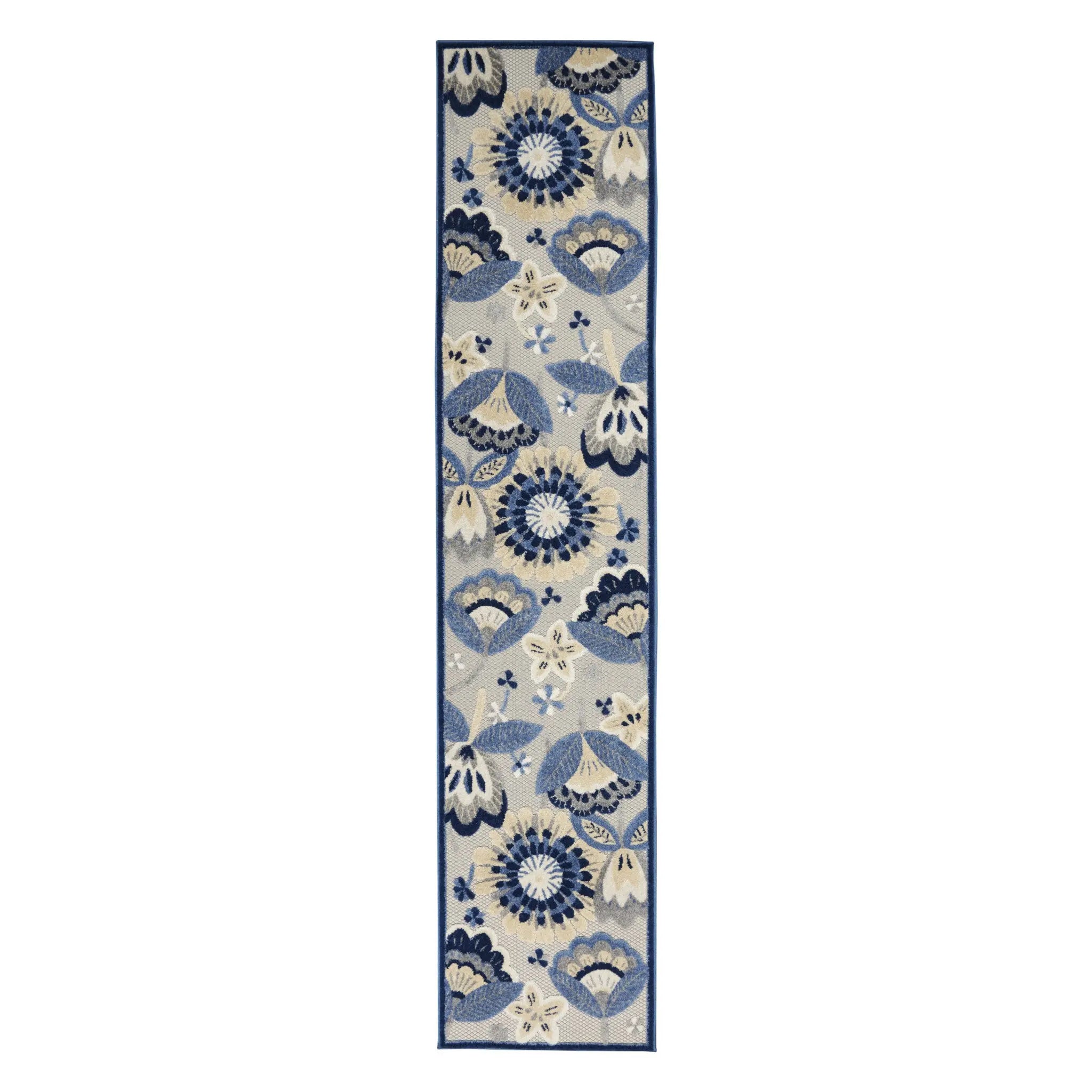 12' Blue And Gray Indoor Outdoor Runner Rug Homeroots Outdoor