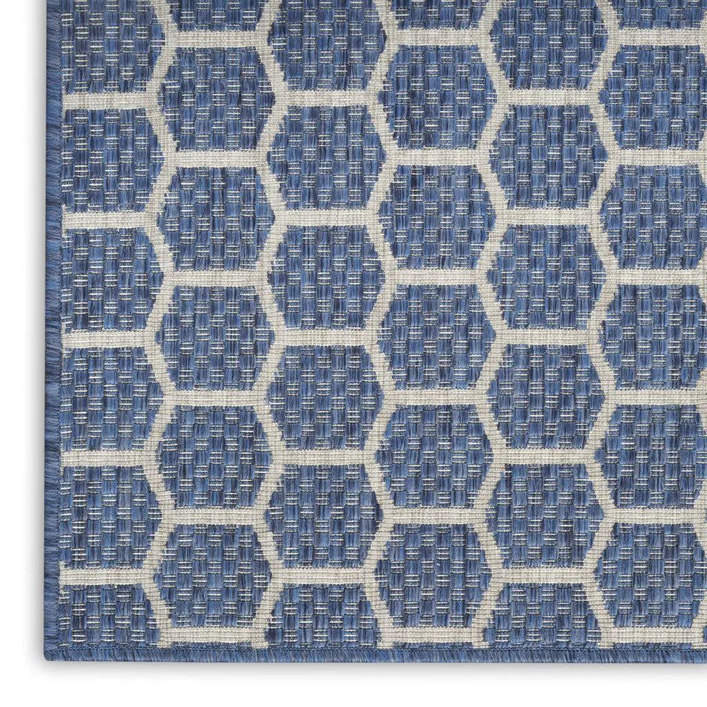 12' Blue And Ivory Geometric Indoor Outdoor Runner Rug Homeroots Outdoor