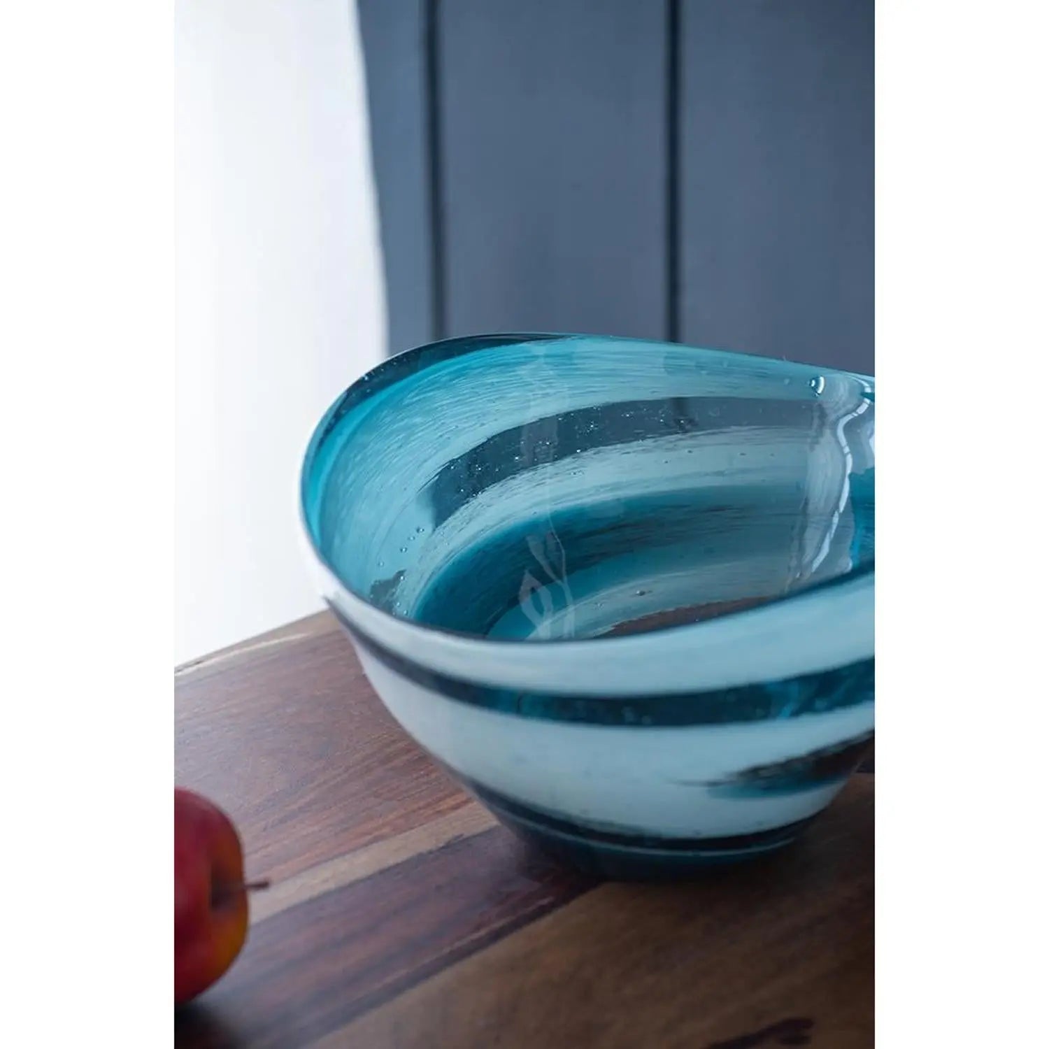 12" Blue And White Glass Swirl Stripe Oval Centerpiece Bowl Homeroots Kitchen & Dining