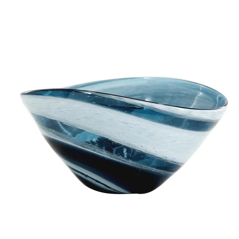 12" Blue And White Glass Swirl Stripe Oval Centerpiece Bowl Homeroots Kitchen & Dining