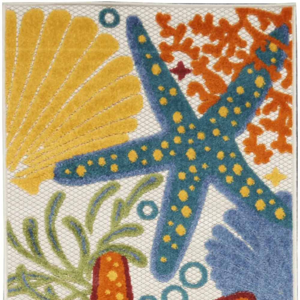 12' Blue And Yellow Indoor Outdoor Runner Rug - GreatEagleInc