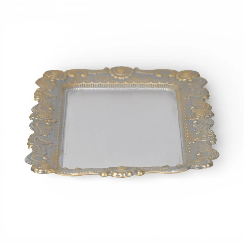 12" Blue Gray Silver And Gold Metal Handmade Trinket Tray Homeroots Kitchen & Dining