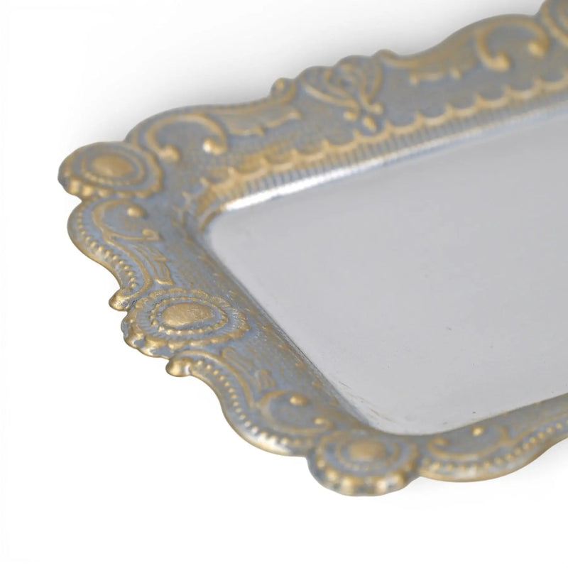 12" Blue Gray Silver And Gold Metal Handmade Trinket Tray Homeroots Kitchen & Dining