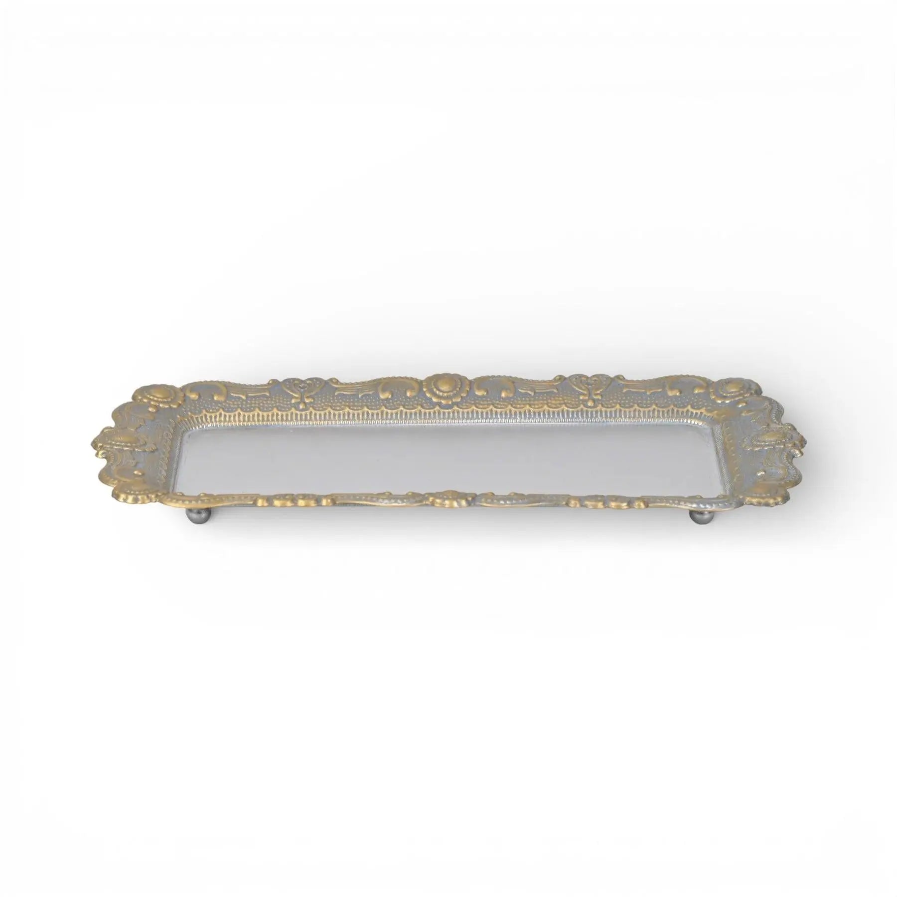 12" Blue Gray Silver And Gold Metal Handmade Trinket Tray Homeroots Kitchen & Dining