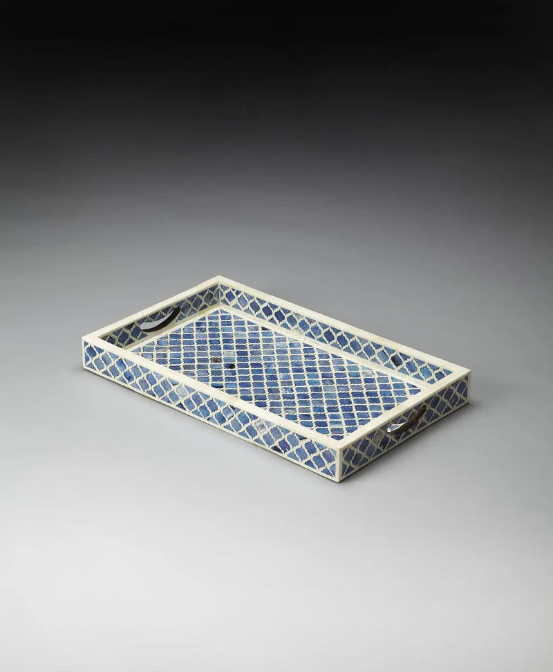 12" Blue Wood Geometric Serving Tray Homeroots Kitchen & Dining