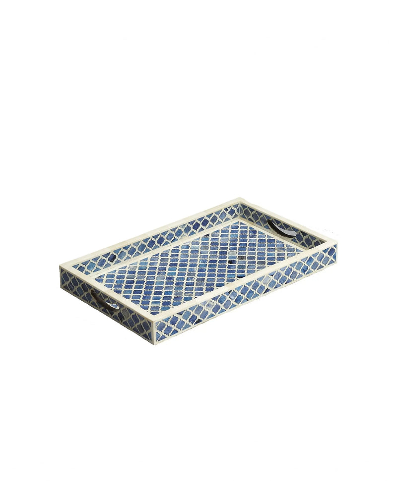 12" Blue Wood Geometric Serving Tray Homeroots Kitchen & Dining