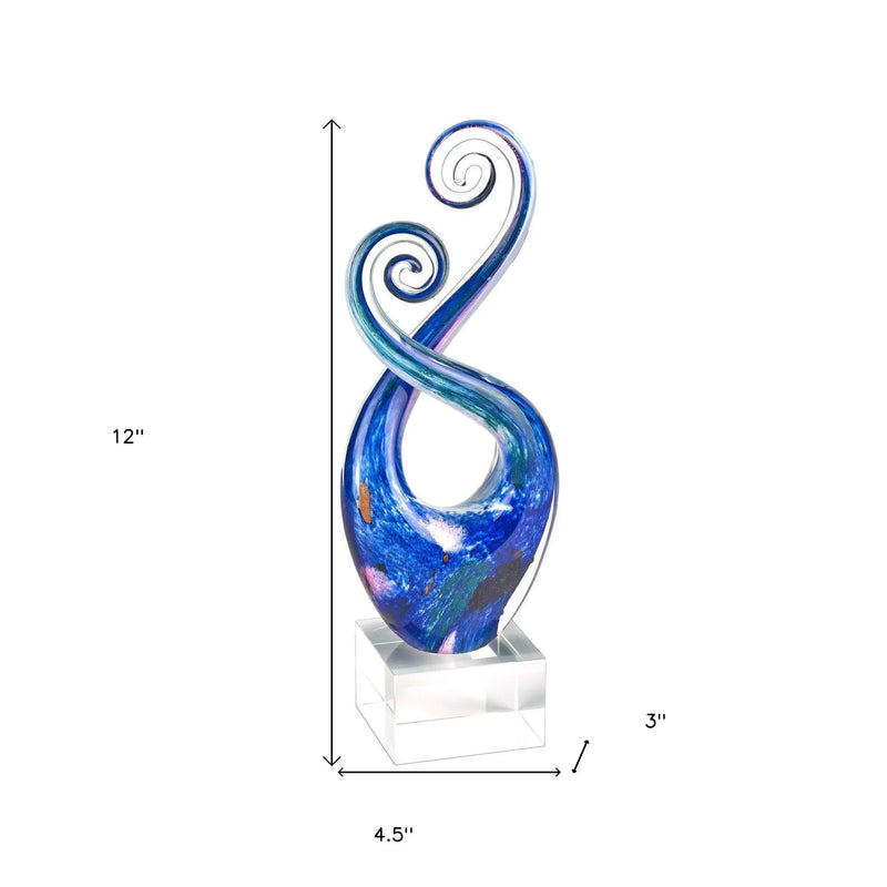 12" Blue and Green Murano Glass Modern Abstract Tabletop Sculpture Homeroots Home Decor