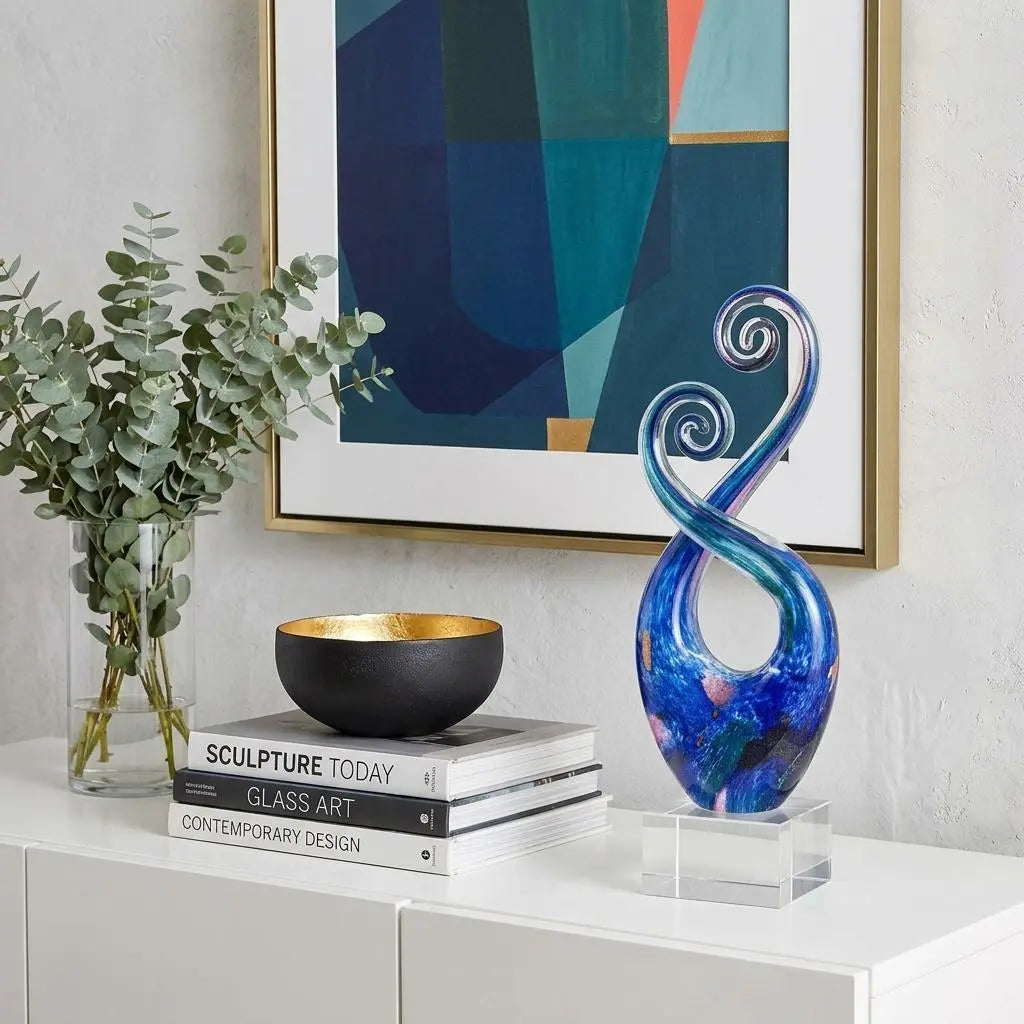 12" Blue and Green Murano Glass Modern Abstract Tabletop Sculpture Homeroots Home Decor