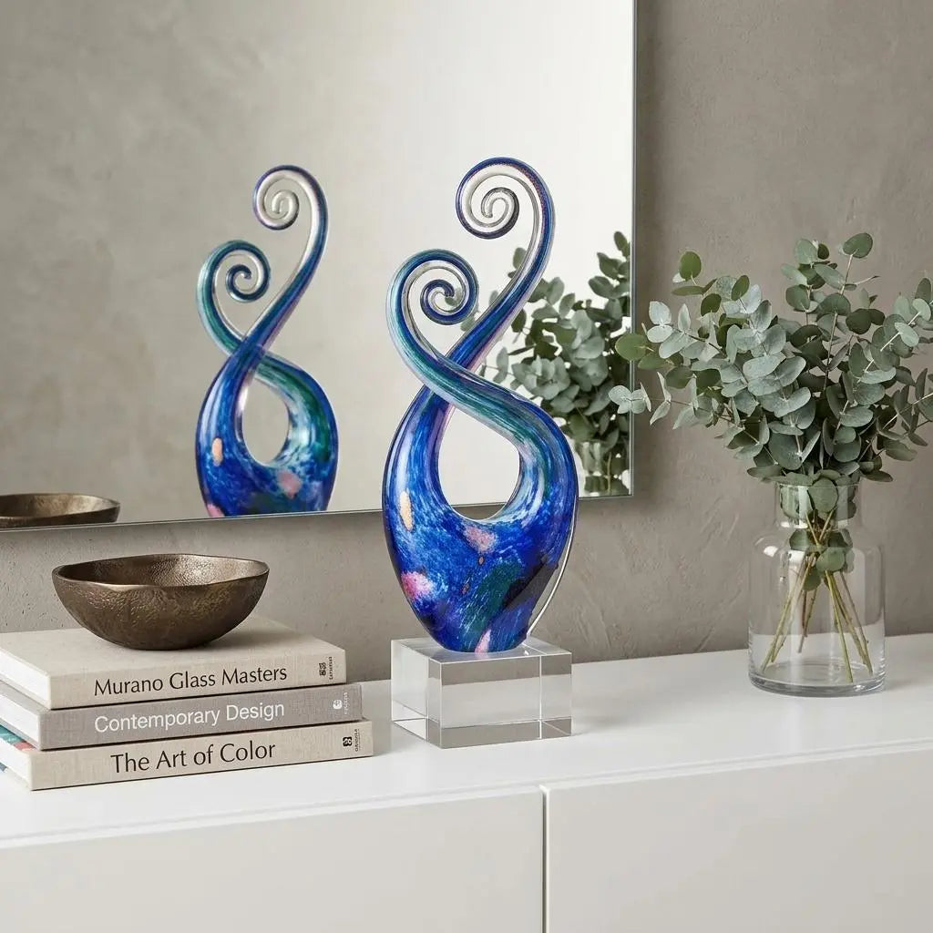12" Blue and Green Murano Glass Modern Abstract Tabletop Sculpture Homeroots Home Decor