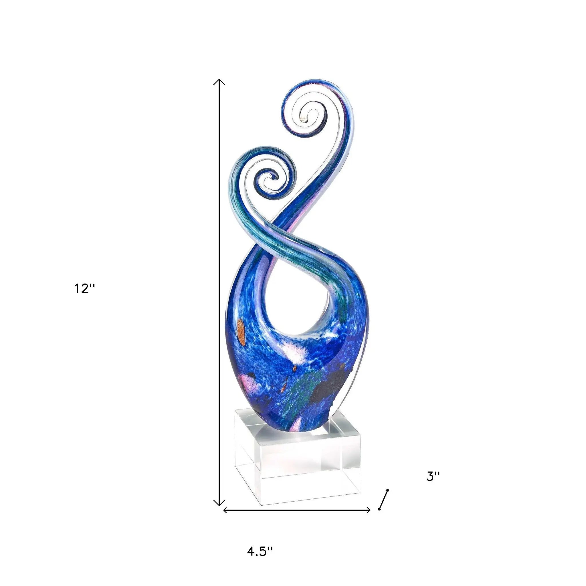 12" Blue and Green Murano Glass Modern Abstract Tabletop Sculpture Homeroots Home Decor