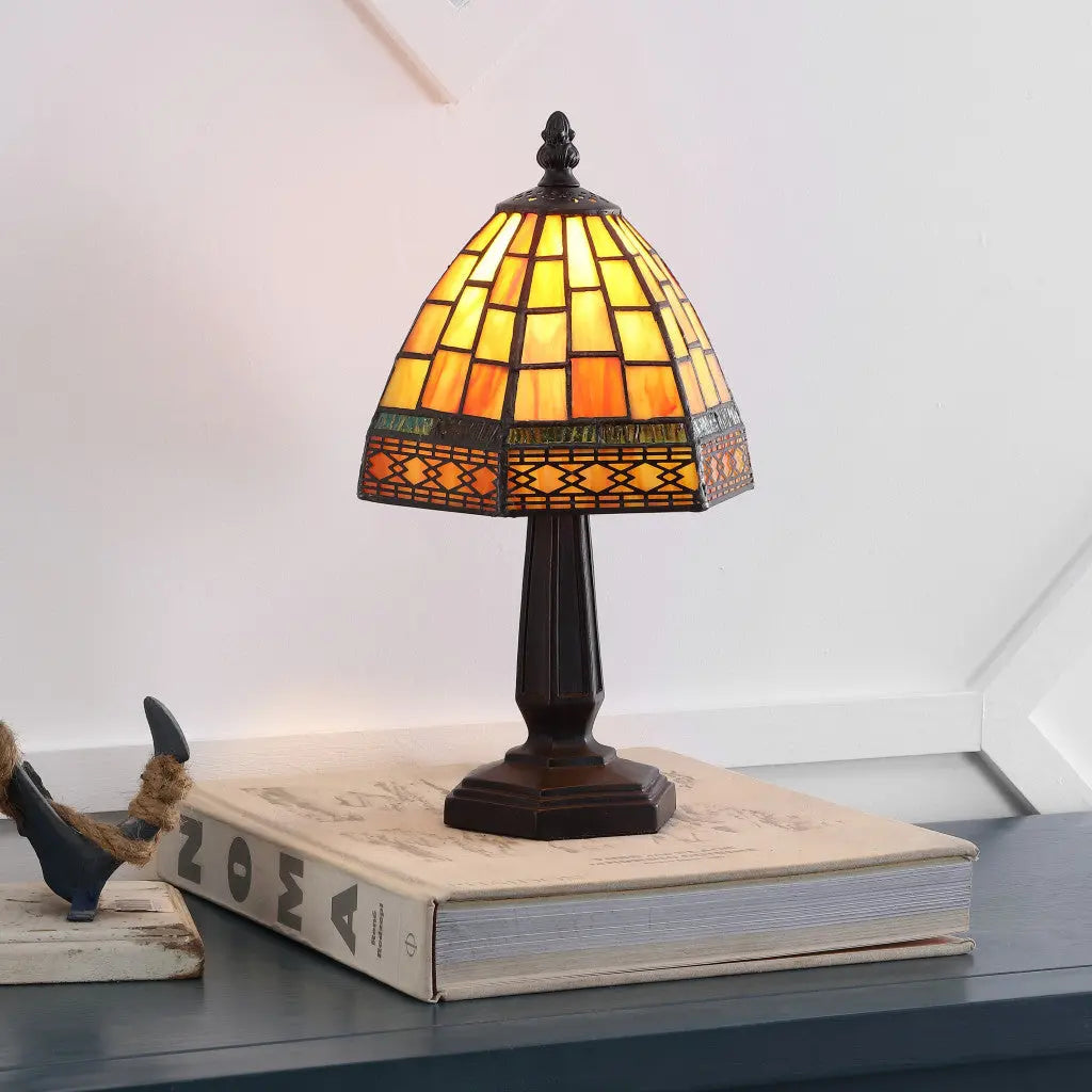 12" Brown Novelty Tiffany Lamp With Bell Shade Homeroots Lighting