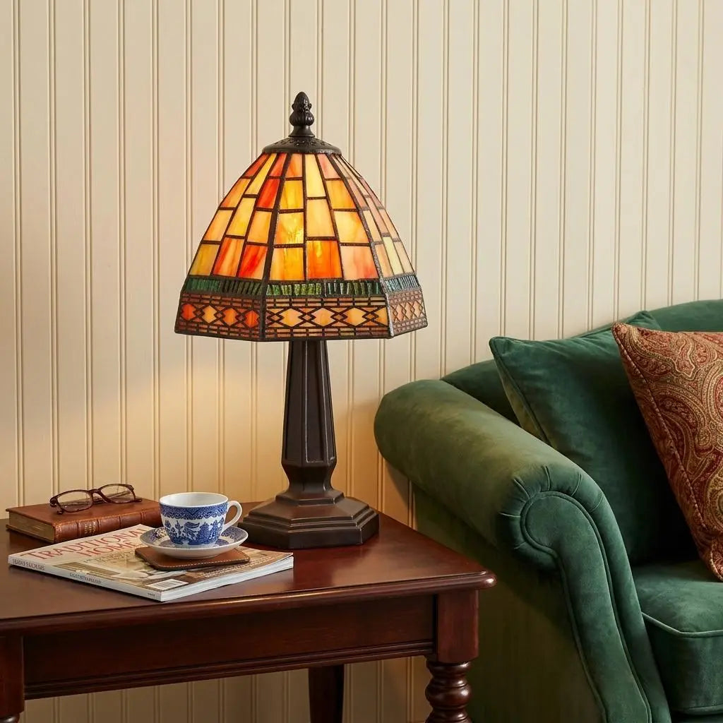 12" Brown Novelty Tiffany Lamp With Bell Shade Homeroots Lighting