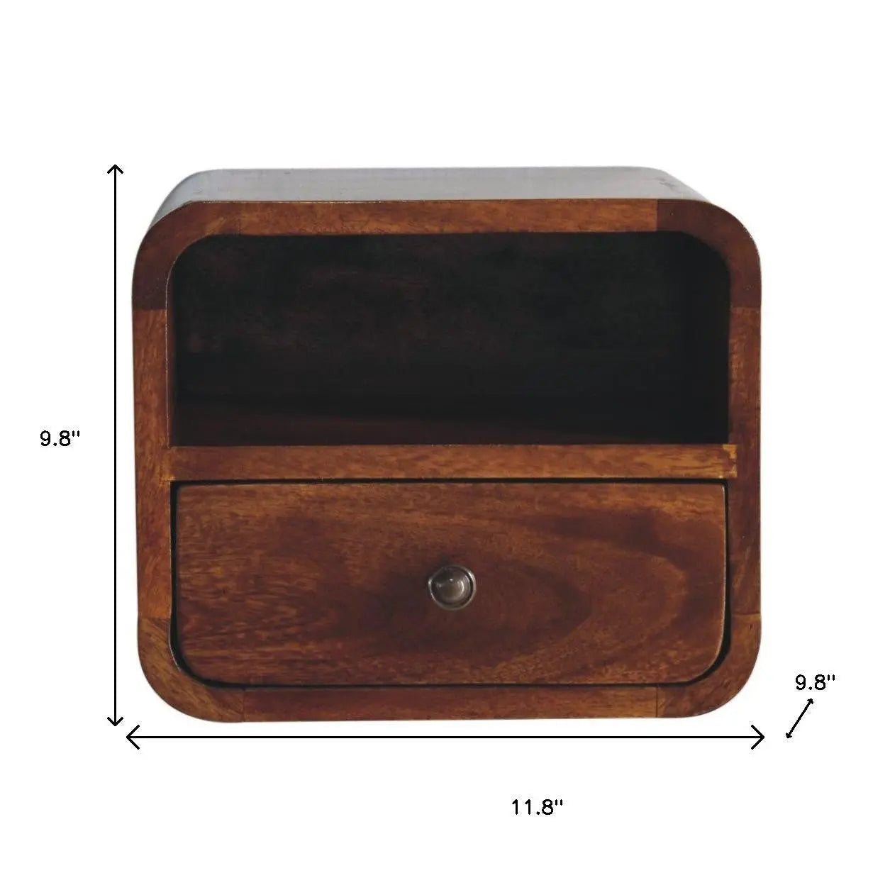 12" Brown Solid Wood Square One Drawer Floating Nightstand Homeroots Bed & Bath