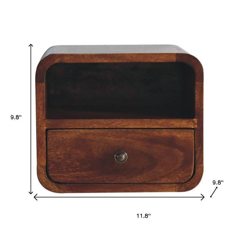 12" Brown Solid Wood Square One Drawer Floating Nightstand Homeroots Bed & Bath