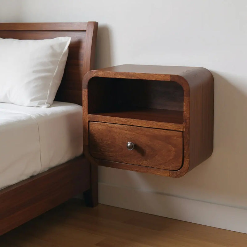 12" Brown Solid Wood Square One Drawer Floating Nightstand Homeroots Bed & Bath