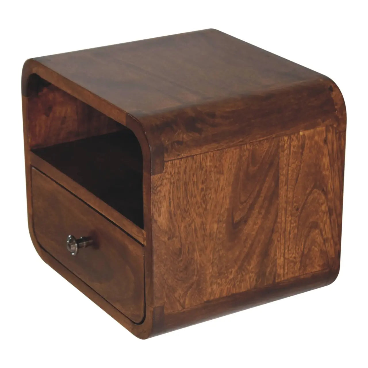 12" Brown Solid Wood Square One Drawer Floating Nightstand Homeroots Bed & Bath