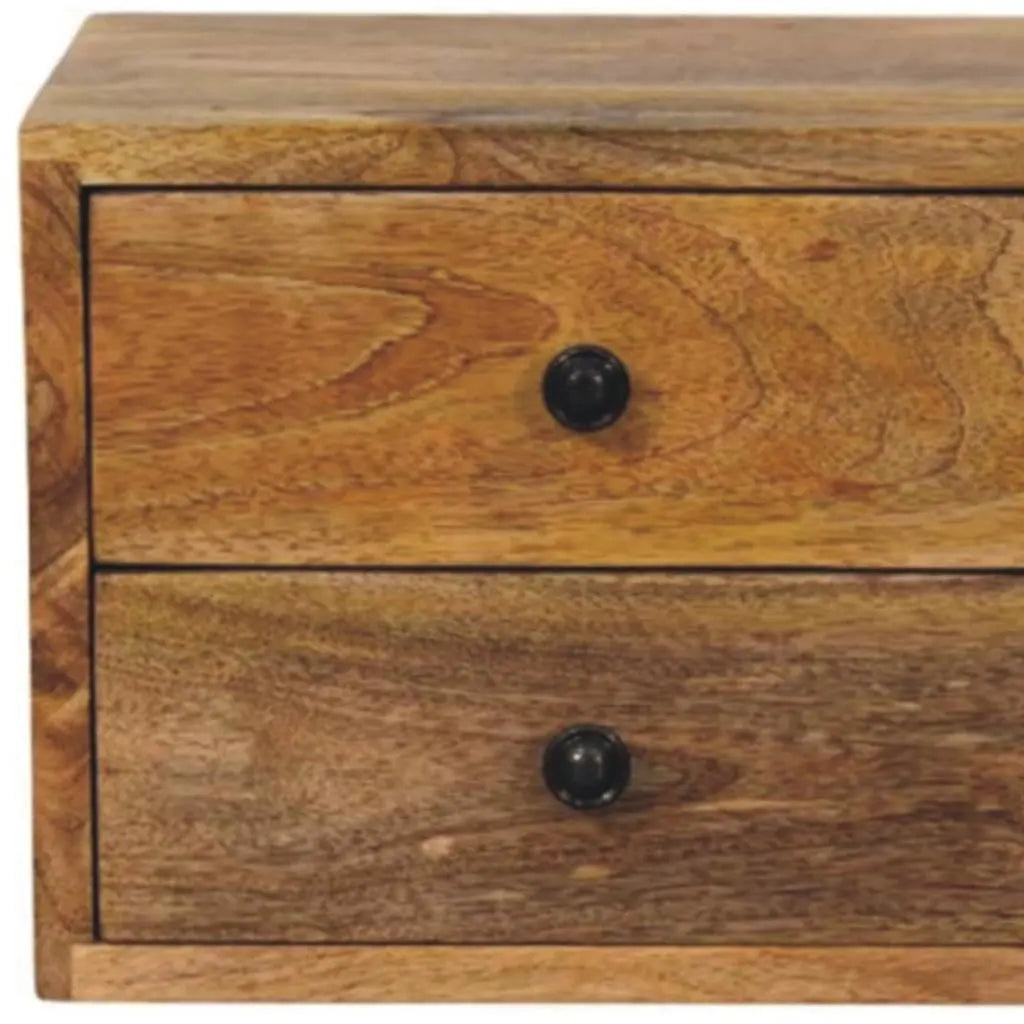 12" Brown Solid Wood Two Drawer Floating Nightstand Homeroots Bed & Bath