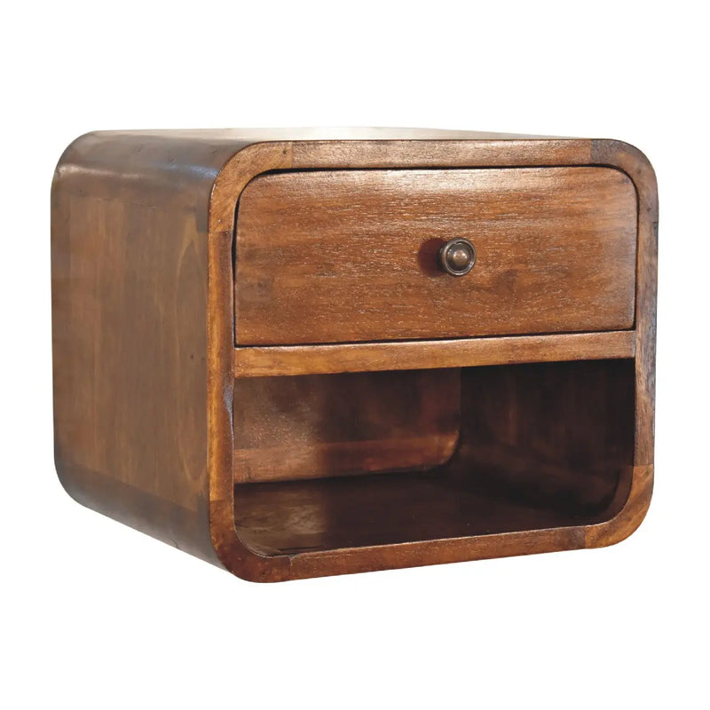 12" Chestnut Solid Wood One Drawer Floating Nightstand Homeroots Bed & Bath